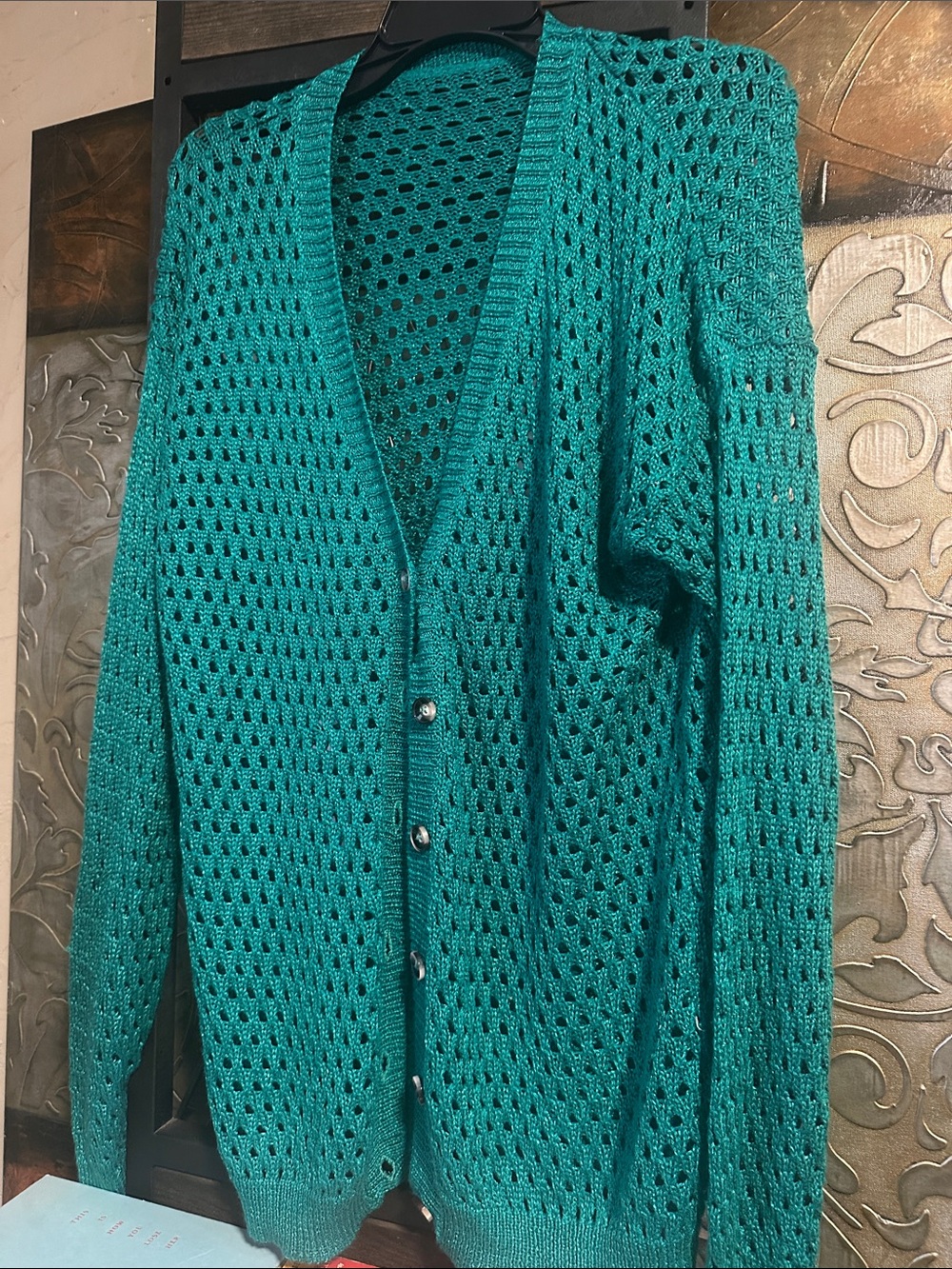 Women’s Open-Knit Button Cardigan Sweater - Teal